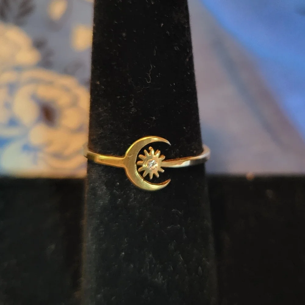 Goldtone Dainty Moon & Star Ring